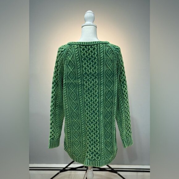 Green L.L. Bean Signature Knit Aran Fisherman Sweater Size L EUC - Picture 2 of 5